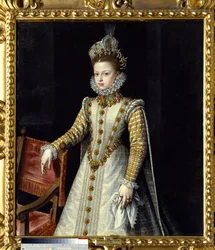Retrato da Infante Isabelle Claire Eugenie (1566-1633), soberana da Holanda. Pintura de Alonso Sanchez Coello (1531 - 1588) Ec. Esp.