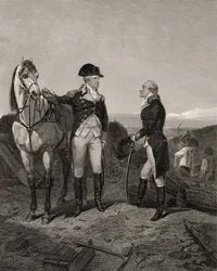 Primeiro encontro de George Washington e Alexander Hamilton, de &39;Life and Times of Washington&39;, Volume I, publicado em 1857