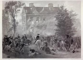 A batalha de Germantown em Chew House em 1777, gravada por Robert Hinshelwood (1812-c.75) c.1860