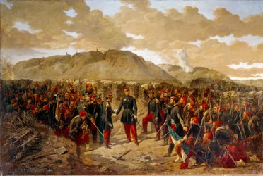 Guerra da Crimeia (1853-1856): Mac-Mahon e os Primeiros Zuavos em Malakoff, 8/09/1855. O general Mac Mahon (1808-1898) deu as suas últimas instruções aos Primeiros Zuavos do coronel Collineau antes da tomada do Reduto de Malakoff. Pintura de Alphonse Aill