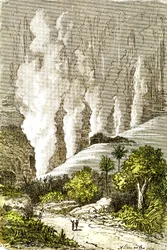 Pré-história - Cataratas do Zambeze: Criação Natural e Seres Vivos. Desenho de A. Demarle. 1885