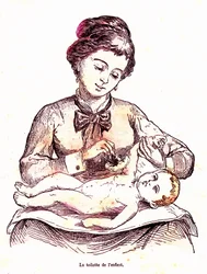 A casa de banho da criança - A vida normal e a saúde por J. Rengade. Desenho de A. Demarle 1881