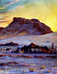Grupo de Nómadas Árabes no deserto. por Nasreddine Dinet (Alphonse-Étienne Dinet). 1861 1929. um pintor orientalista francês de 1918