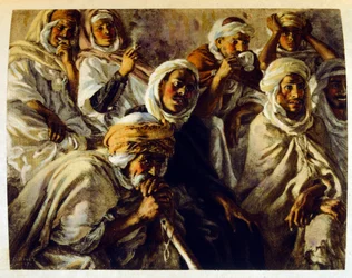 Ilustração de Dinet de "Mirages" Cenas da vida árabe. 1906. Mirages, Scenes De La Vie Arab foi ilustrado por Etienne Dinet com comentários de Silman Ben Ibrahim Bamer. Nasreddine Dinet nasceu como Alphonse-Etienne Dinet; (1861-1929) foi um francês