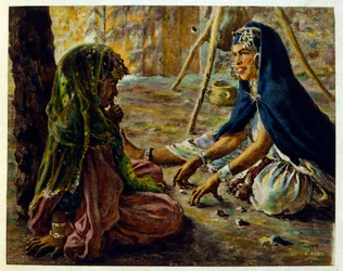 Ilustração de Dinet de "Mirages" Cenas da vida árabe. 1906. Mirages, Scenes De La Vie Arab foi ilustrado por Etienne Dinet com comentários de Silman Ben Ibrahim Bamer. Nasreddine Dinet nasceu como Alphonse-Etienne Dinet; (1861-1929) foi um francês