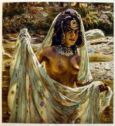 Ilustração de Dinet de "Mirages" Cenas da vida árabe. 1906. Mirages, Scenes De La Vie Arab foi ilustrado por Etienne Dinet com comentários de Silman Ben Ibrahim Bamer. Nasreddine Dinet nasceu como Alphonse-Etienne Dinet; (1861-1929) foi um francês