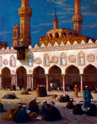 Ilustração representando estudiosos e estudantes a estudar na Universidade de Al Azhar. Por Nasreddine Dinet (Alphonse-Étienne Dinet). 1861  1929