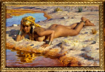 À beira do uádi. Pintura de Étienne Dinet (1861-1929)