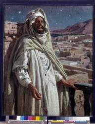 O muezim, um membro da mesquita que apela à oração (óleo sobre tela)