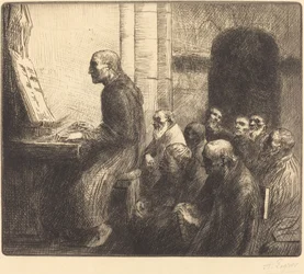 Monge a tocar órgão na igreja.