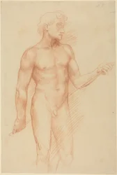 Estudo de uma figura masculina, segurando uma vara atrás das costas