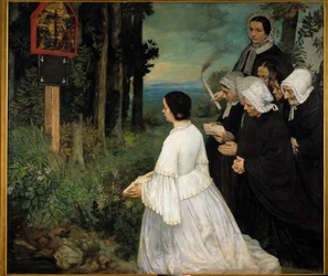 As ex-voto Mulheres (em trajes tradicionais Bretons?) reunidas em frente de um ex voto. Pintura de Alphonse Legros (1837-1911) 1860 Sol. 1,74x1,97 m Dijon, Museu de Belas Artes