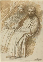 Dois monges sentados em uma igreja.
