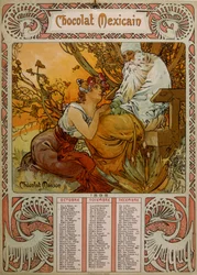 Calendário Chocolate Masson ilustrado por Mucha (1860 1939). um pintor checo Art Nouveau