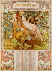 Calendário Chocolate Masson ilustrado por Mucha (1860 1939). um pintor checo Art Nouveau