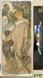 Íris (parte da série de flores). Trabalho de Alfons Maria Mucha (Alphonse Marie Mucha