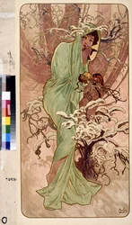 Inverno (Série de alegorias sobre as quatro estações). Trabalho de Alfons Maria Mucha (Alphonse Marie Mucha