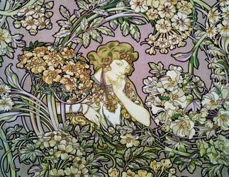Mulher entre as flores, c.1900 (litografia em veludo de seda)
