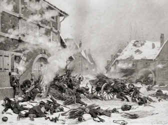 Ataque de fogo a uma casa barricada, fotogravura de Goupil e Companhia (fotogravura)