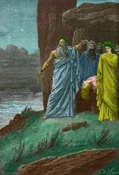 Cerimónia de um sacrifício humano pelos druidas na Gália (Gravura)
