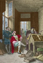 François 1er visita a tipografia de Robert Estienne (Gravura)