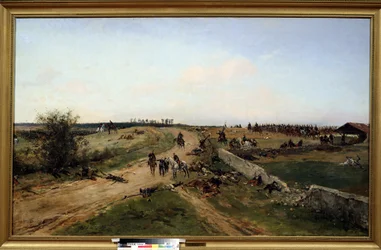 Guerra Franco-Prussiana. (Cena da Guerra Franco-Prussiana). Cena de guerra entre a Prússia e o Império Francês de 19 de julho de 1870 a 29 de janeiro de 1871. Pintura de Alphonse Marie de Neuville (1835-1885). Óleo sobre tela. Museu Nacional de Tula, Rússi