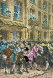 Rua Quincampoix, onde se encontram os especuladores, cerca de 1720 (Gravura)