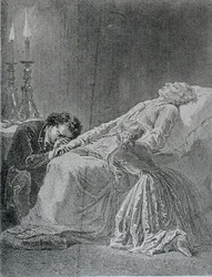 A morte de Jean Valjean, ilustração de Les Miserables por Victor Hugo (1802-85)