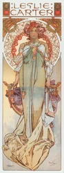 Ilustração de publicidade de Alphonse Mucha representando a atriz de teatro Leslie Carter em sua nova peça “” Kassa ”- 1908 Dim 78x209 cm Coleção particular