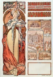 Cartaz publicitário de Alphonse Mucha (1860-1939) para a Áustria representado na Exposição Universal em Paris 1900 - Dim 68x98,5 cm Cartaz publicitário de Alphonse Mucha para “” Austria ”” no Exposit