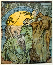 Ilustração de Alphonse Mucha de "Clio" uma obra do autor francês Anatole France. 1900. Mucha (1860 1939). foi pintor de "Art Nouveau checo".