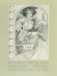Banquete oficial da Exposição Internacional de Paris de 1900. Projeto para a ementa.