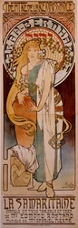 Cartaz da peça "La Samaritaine" de Edmond Rostand interpretada por Henriette Rosine Bernard dit Sarah Bernhardt (1844-1923) em 1897 no Theatre de la Renaissance. Desenho de Alphonse Mucha (1860-1939) 1897