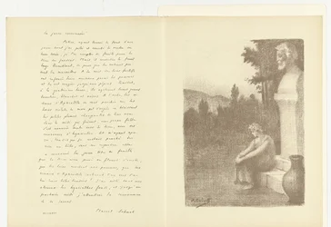 Ilustração com mulher sentada perto do busto do homem e lançador ao poema La jarre couronnée de Marcel Schwob
Ilustração para La jarre couronnée de Marcel Schwob
L