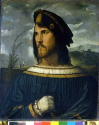 Cesare Borgia (1475 a 1507). pintura de Altobello Melone do século XVI. Accademia Carrara. Bergamo