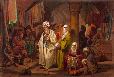 Le grand bazar (souk, marche oriental) - O Grande Bazar - Por Amedeo Preziosi (1816-1882) Aguarela sobre papel (45,5x67cm) - Museu Pera, Istambul