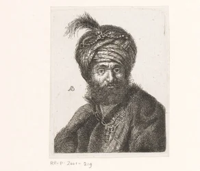 Busto de um homem usando um turbante