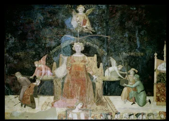 Alegoria do Bom Governo, detalhe da Justiça inspirada pela Sabedoria, 1338-40