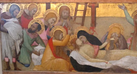 Ambrogio lorenzetti, madona com o menino e as santas m. maddalena e marta, compianto, 02