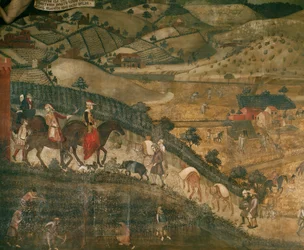Paisagem com camponeses e um grupo de caça (fresco)