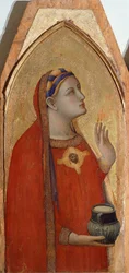Maria Madalena, detalhe de Tríptico representando Madonna e Criança com Maria Madalena e Santa Doroteia por Ambrogio Lorenzetti (1290-ca 1348), óleo sobre madeira