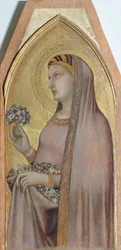 São Dorothea, detalhe de Tríptico representando Madonna e Criança com Maria Madalena e São Dorothea de Ambrogio Lorenzetti (1290-ca 1348), óleo sobre madeira
