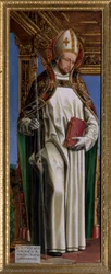 São Hugh de Avalon (ou Hugh de Lincoln) (1140-1200), eveque francês. Pintura de Ambrogio da Fossano dit il Bergognone (1481-1522) Cathedrale Saint Just, Susa, Turim