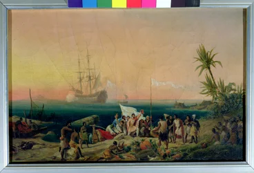 Jean de Bethencourt (c.1360-1425), Norman Navigator, descobrindo a ilha de Lanzarote em 1402, 1848
