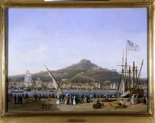 Porto de Marselha por Louis Garneray, sd. cerca de 1820, Óleo sobre tela, H. 0,330; L. 0,460. CCIP Coll.