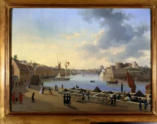 The Port of Brest and the Artillery Stock - pintura de Louis Garneray, cerca de 1820, Oil on canvas, H. 0,330; L. 0,460. CCIP Coll.