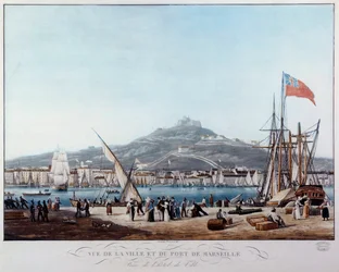 Vista do porto de Marselha sob a Aquarela da Restauração de Ambroise Louis Garneray (1783-1857) Século XIX Marselha, Musee de la Marine