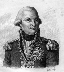 Almirante Villaret de Joyeuse (Louis Thomas, Conde de Villaret de Joyeuse) Almirante francês (1747 a 1812). em "Retratos dos generais franceses após as vitórias e conquistas dos franceses". Gravado por Ambroise Tardieu em 1818. Colecção Stella.