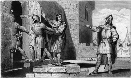 Carlos III (879-929) o Simples feito prisioneiro por um dos seus soldados em 923 - Prisão de Carlos III o Simples (879-929), 923: acreditando encontrar refúgio com Herbert de Vermandois, o antigo Rei dos Francos é traído por ele e enviado para a prisão