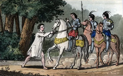 Charles VI apanhado na loucura na floresta de Le Mans - Desenhado e gravado por Ambroise Tardieu em 1825.
